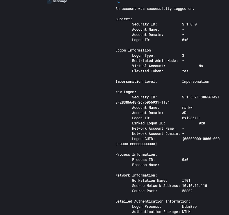 markw elevated logon to DC01