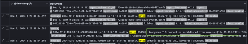Postfix log - emkei.cz connection