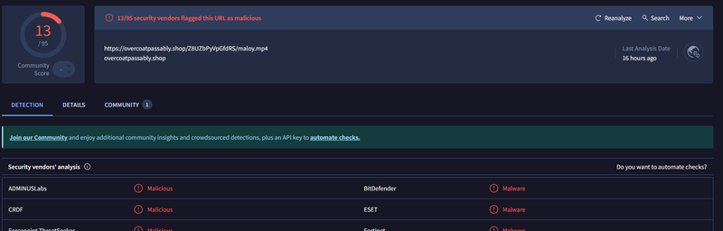 VirusTotal - maloy.mp4 URL
