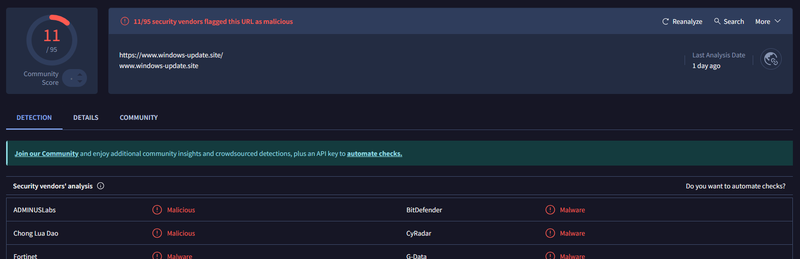 VirusTotal - windows-update.site