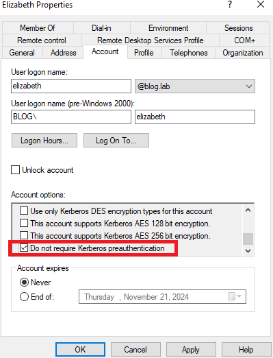 AD account with pre-auth disabled