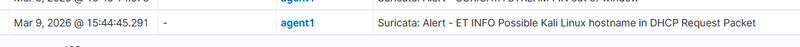Suricata alert — ET INFO Possible Kali Linux hostname in DHCP