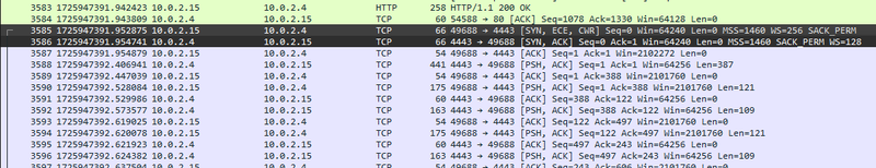 Reverse shell SYN to 10.0.2.4:4443
