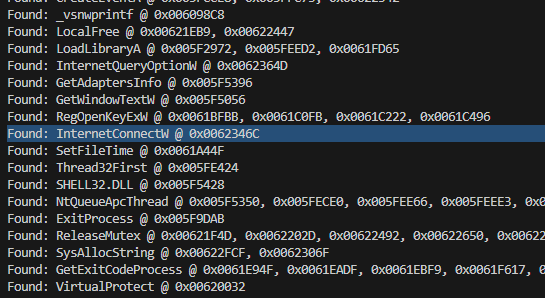 InternetConnectW resolved via hashdb